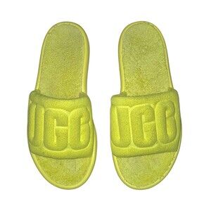 WOMENS US 8 UGG MINI SLIDE SANDAL YELLOW TERRYCLOTH LINED SUNDRESS BEACH